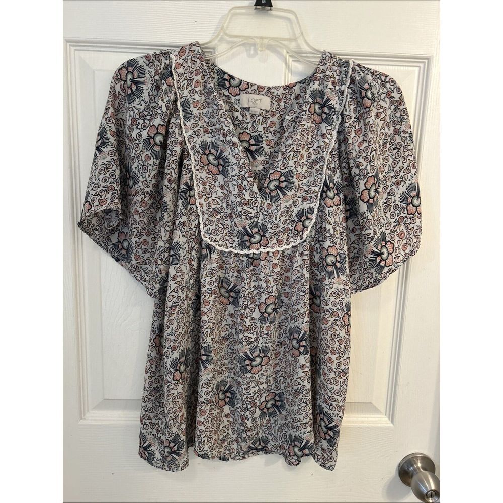 Loft Outlet Floral Short Sleeve Peasant Blouse‎ Top XS